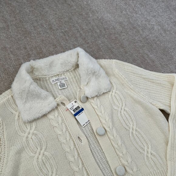 NWT Amazon Planet Gold Crop Cardigan Sweater With Faux Fur Collar XL - Picture 3 of 10